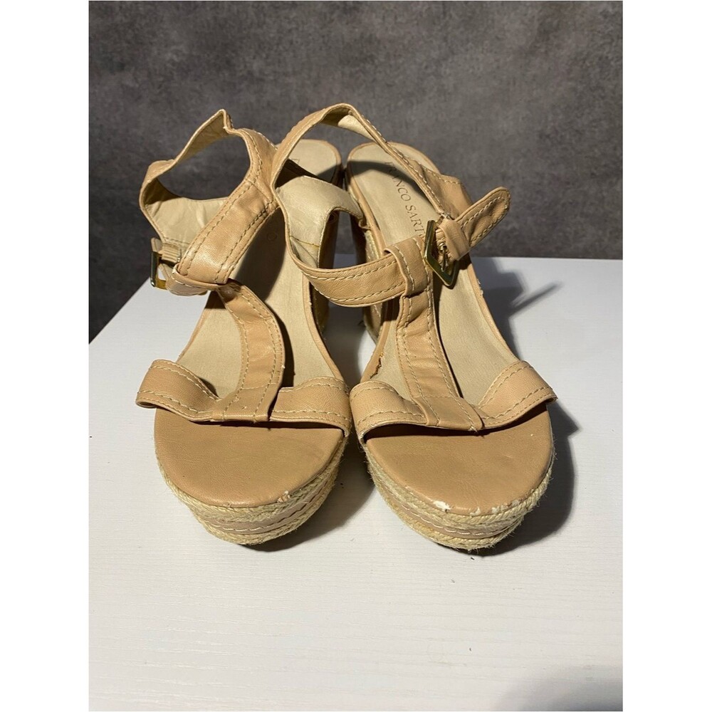 Franco Sarto Women's Wedge Sandals Size 10M Beige Tan Strappy Espadrille Flaws